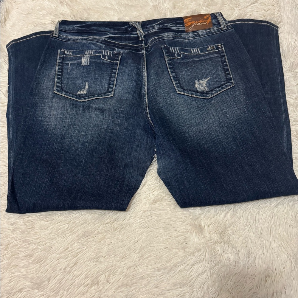 Seven Dark Blue Distressed Boyfriend Jeans
